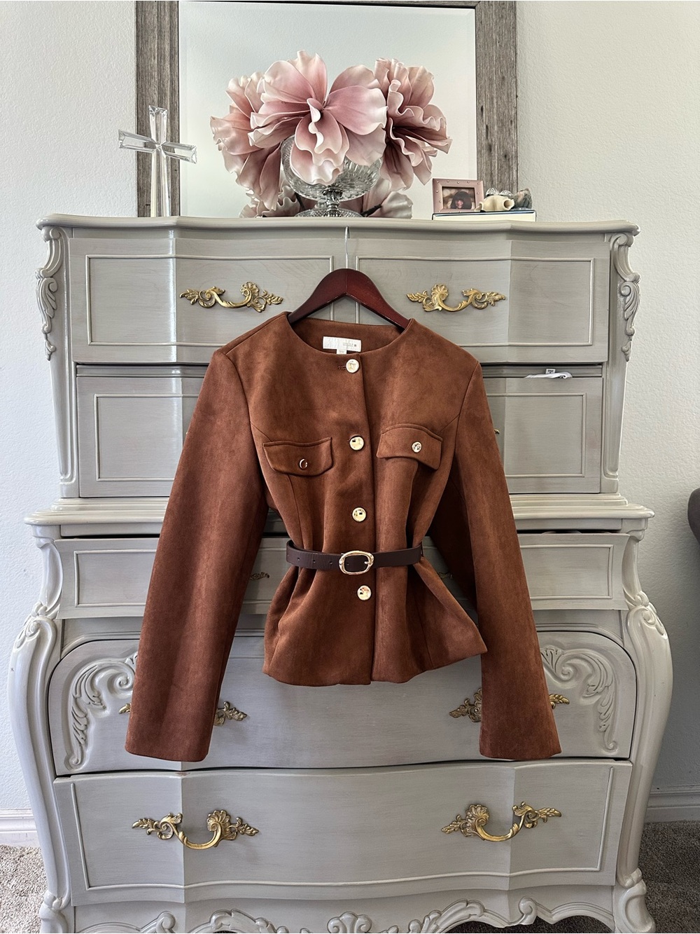 NEW WITH TAGS- Zara Faux Suede Belted Jacket — Brown MUST HAVE FOR FALL